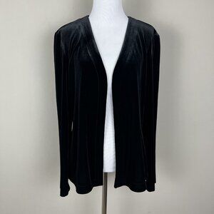 Alex Evenings Cardigan Womens Large Black Velvet Open Front Lightweight‎ Jacket